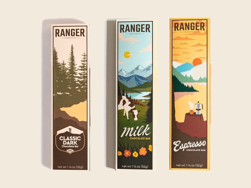 Three Ranger classic chocolate bars: Classic Dark, Milk, and Espresso